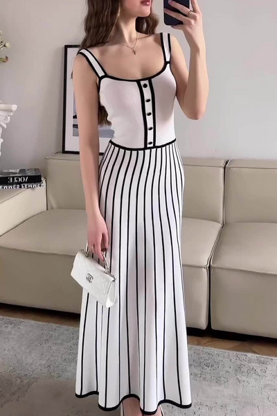 Samanta® | Sexy sling dresses with a striped pattern and a contrasting square neckline