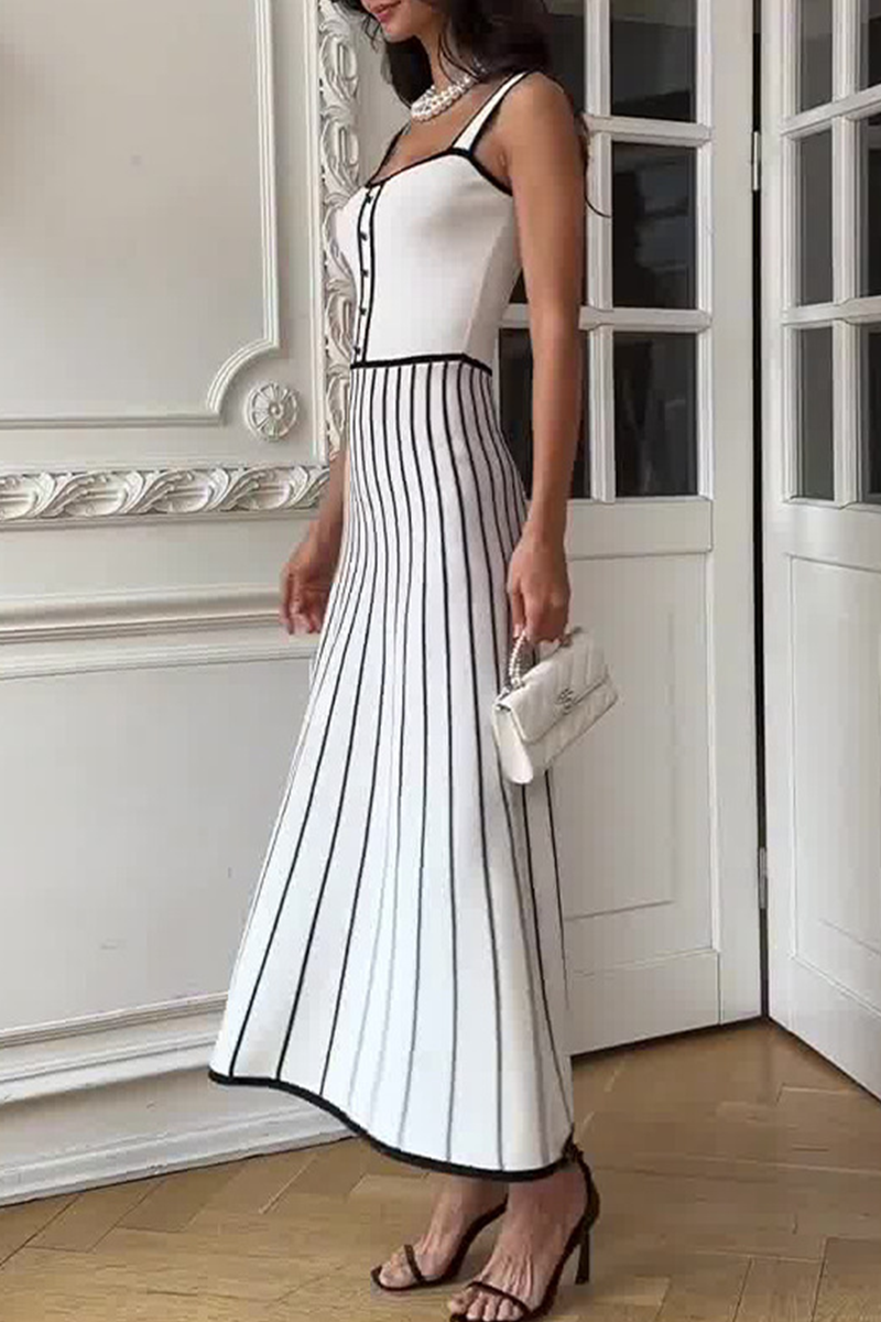 Samanta® | Sexy sling dresses with a striped pattern and a contrasting square neckline