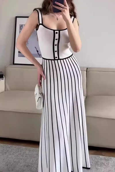Samanta® | Sexy sling dresses with a striped pattern and a contrasting square neckline