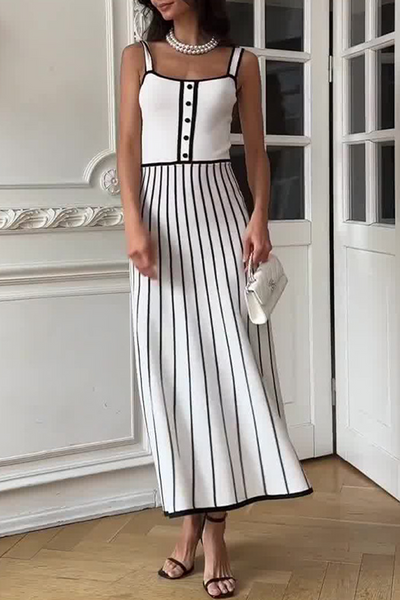 Samanta® | Sexy sling dresses with a striped pattern and a contrasting square neckline