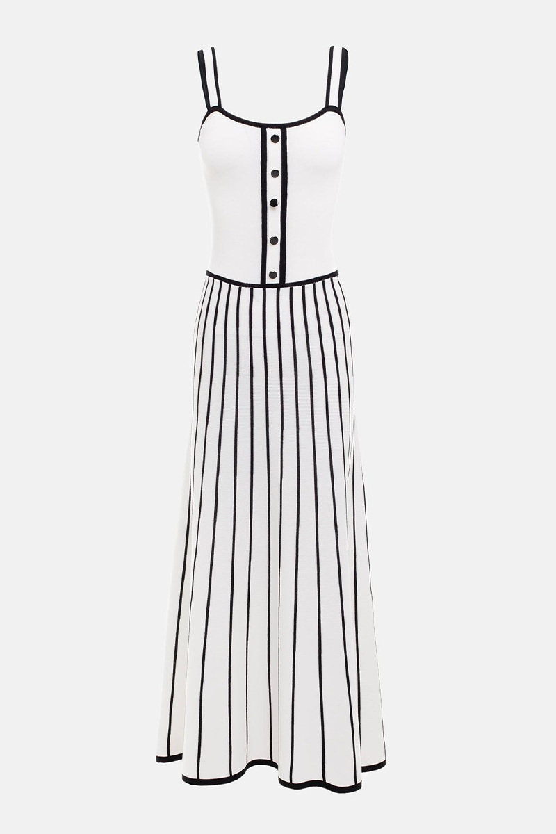 Samanta® | Sexy sling dresses with a striped pattern and a contrasting square neckline