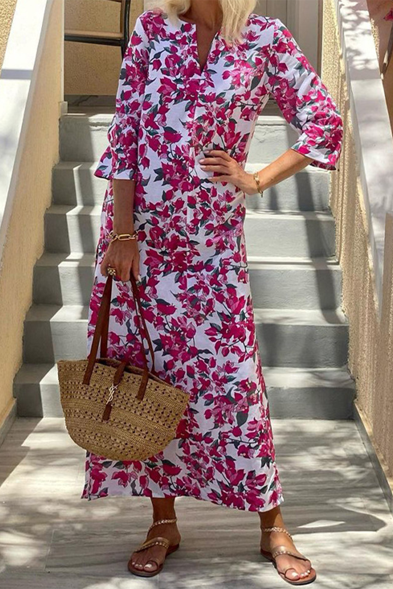 Sabina® | Elegant printed dresses with slit and V-neck and floral print