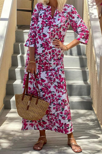 Sabina® | Elegant printed dresses with slit and V-neck and floral print