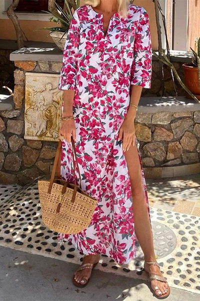 Sabina® | Elegant printed dresses with slit and V-neck and floral print