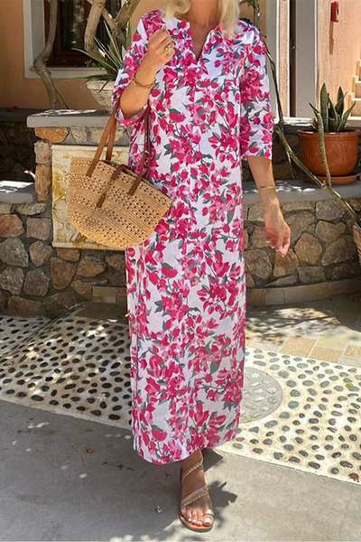 Sabina® | Elegant printed dresses with slit and V-neck and floral print