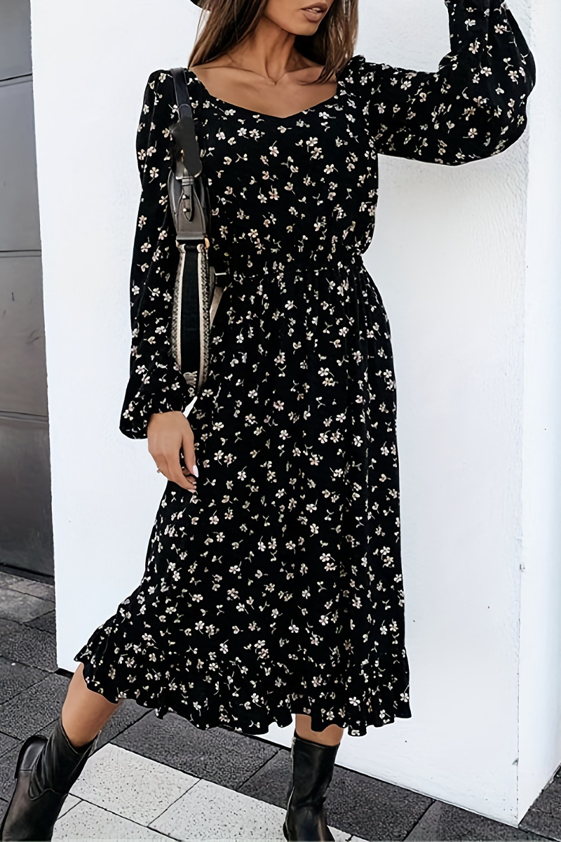 Reina® | Daily elegant floral patchwork V-neck A-line dresses