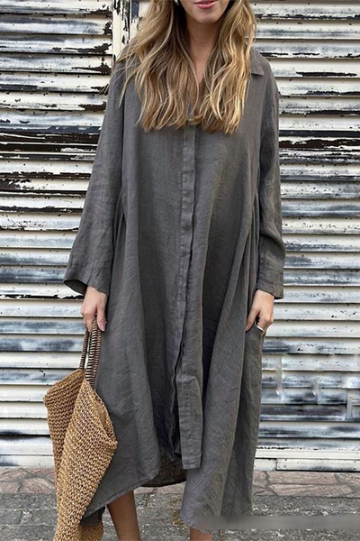 Leire® | Casual shirt dresses with pocket turn-down collars