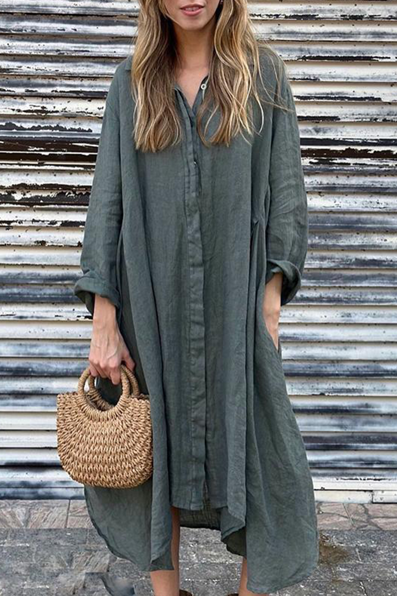 Leire® | Casual shirt dresses with pocket turn-down collars