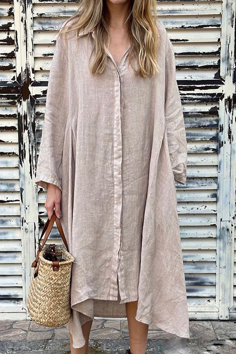 Leire® | Casual shirt dresses with pocket turn-down collars