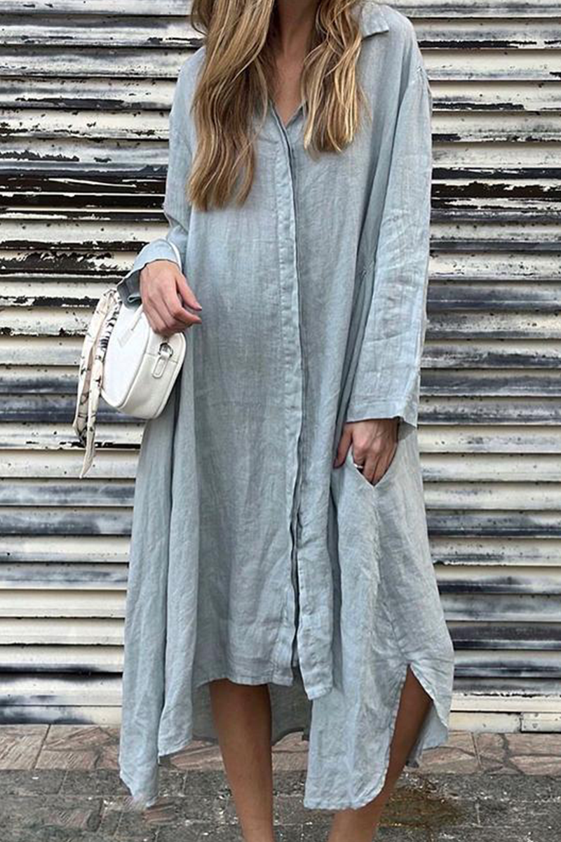 Leire® | Casual shirt dresses with pocket turn-down collars