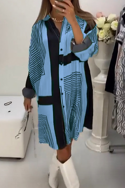 Melanie® | Casual Shirt Dresses with Stripe Buttons and Contrast V-Neck (3 Colors)