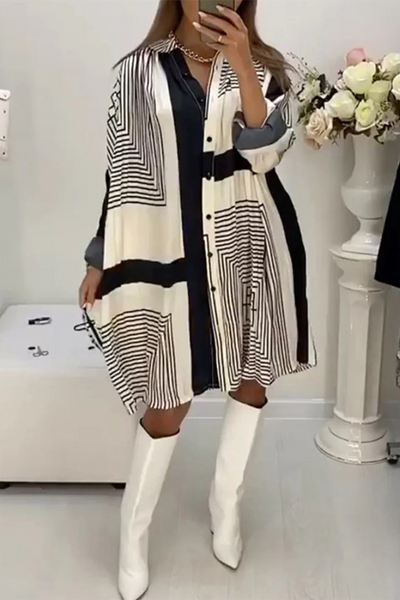 Melanie® | Casual Shirt Dresses with Stripe Buttons and Contrast V-Neck (3 Colors)