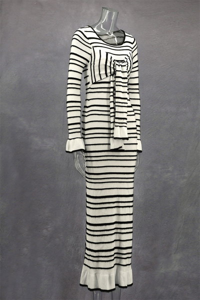 Marcia® | Casual Stripe Patchwork Bow Decor Contrast O-Neck One-Step Skirt Dresses