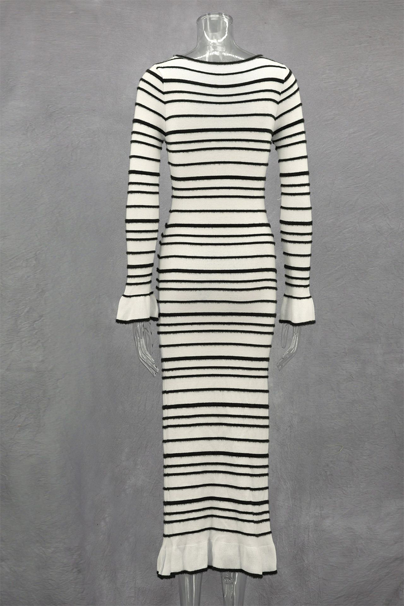 Marcia® | Casual Stripe Patchwork Bow Decor Contrast O-Neck One-Step Skirt Dresses