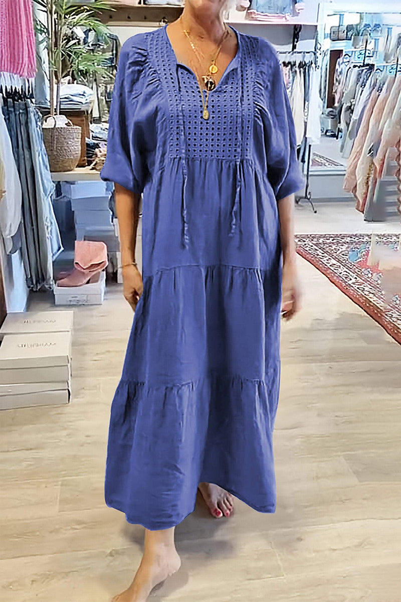 Maria Eugenia® | Casual A-Line Lace Up V-Neck Dresses (8 Colors)