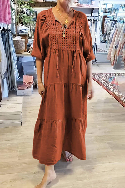 Maria Eugenia® | Casual A-Line Lace Up V-Neck Dresses (8 Colors)