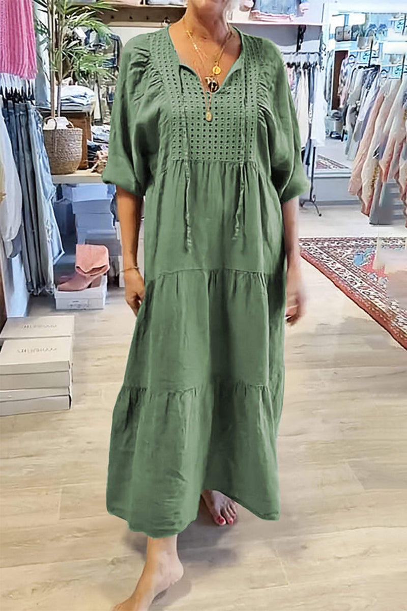 Maria Eugenia® | Casual A-Line Lace Up V-Neck Dresses (8 Colors)