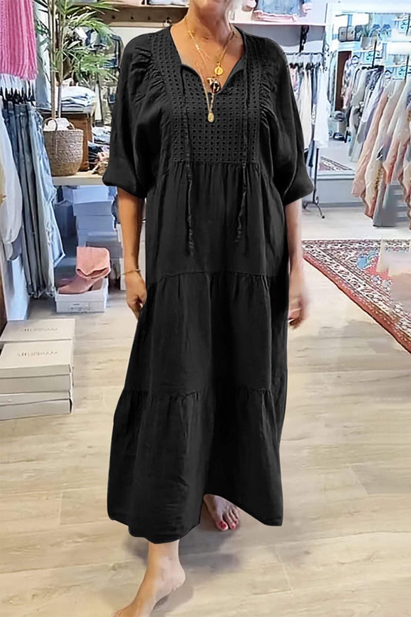 Maria Eugenia® | Casual A-Line Lace Up V-Neck Dresses (8 Colors)