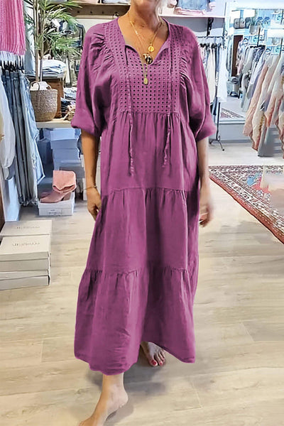 Maria Eugenia® | Casual A-Line Lace Up V-Neck Dresses (8 Colors)