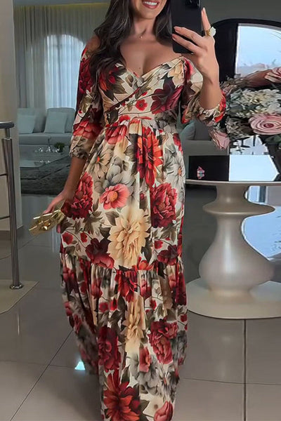 Mara® | Sexy floral print A-line dresses with cross straps and V-neck