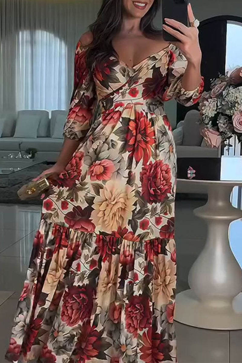 Mara® | Sexy floral print A-line dresses with cross straps and V-neck