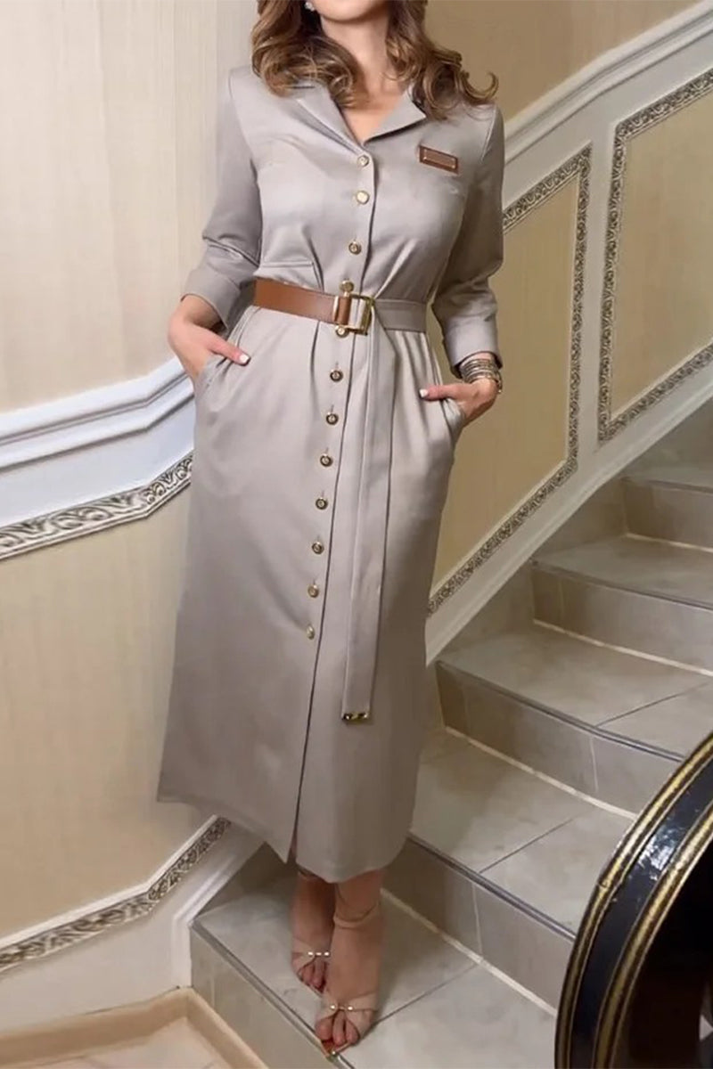 Laia® | Casual shirt dresses with pocket buckle and belt, turn-down collar