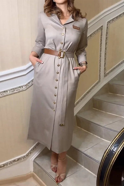Laia® | Casual shirt dresses with pocket buckle and belt, turn-down collar