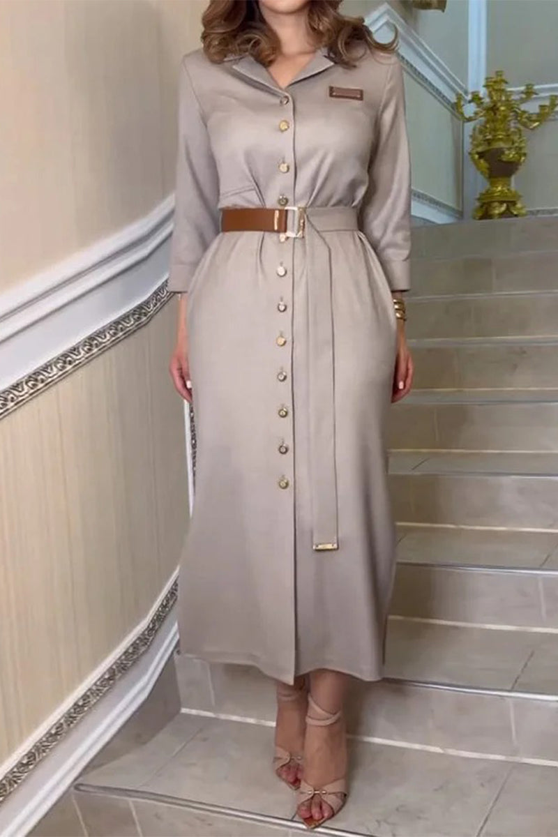 Laia® | Casual shirt dresses with pocket buckle and belt, turn-down collar