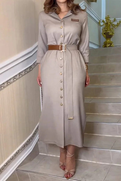 Laia® | Casual shirt dresses with pocket buckle and belt, turn-down collar