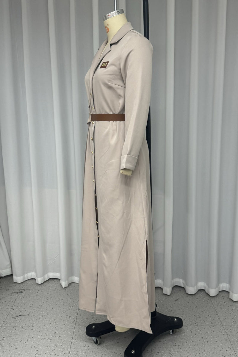 Laia® | Casual shirt dresses with pocket buckle and belt, turn-down collar