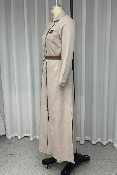 Laia® | Casual shirt dresses with pocket buckle and belt, turn-down collar