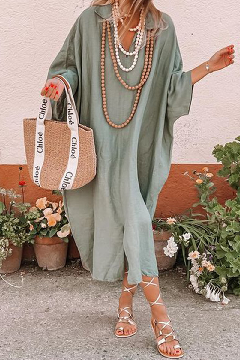 Karina® | Casual long sleeve dresses with irregular V-neck and slit