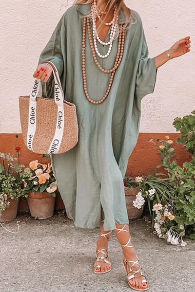 Karina® | Casual long sleeve dresses with irregular V-neck and slit