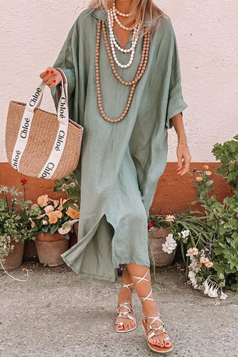 Karina® | Casual long sleeve dresses with irregular V-neck and slit