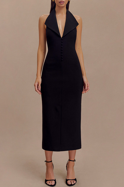 Juliana® | Sexy Dresses with Buckle Backless Turn-Down Collar Single Tier Skirt (3 Colors)