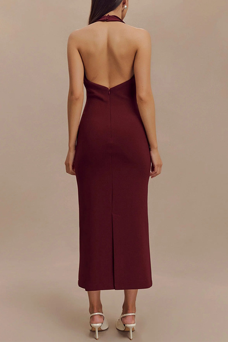 Juliana® | Sexy Dresses with Buckle Backless Turn-Down Collar Single Tier Skirt (3 Colors)