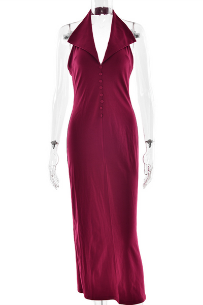 Juliana® | Sexy Dresses with Buckle Backless Turn-Down Collar Single Tier Skirt (3 Colors)