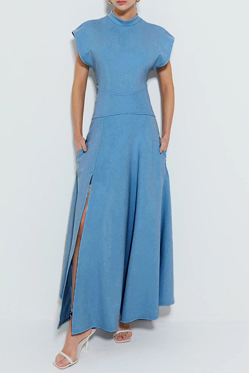 Jessica® | Elegant long dresses with pocket slit and zipper and half turtleneck