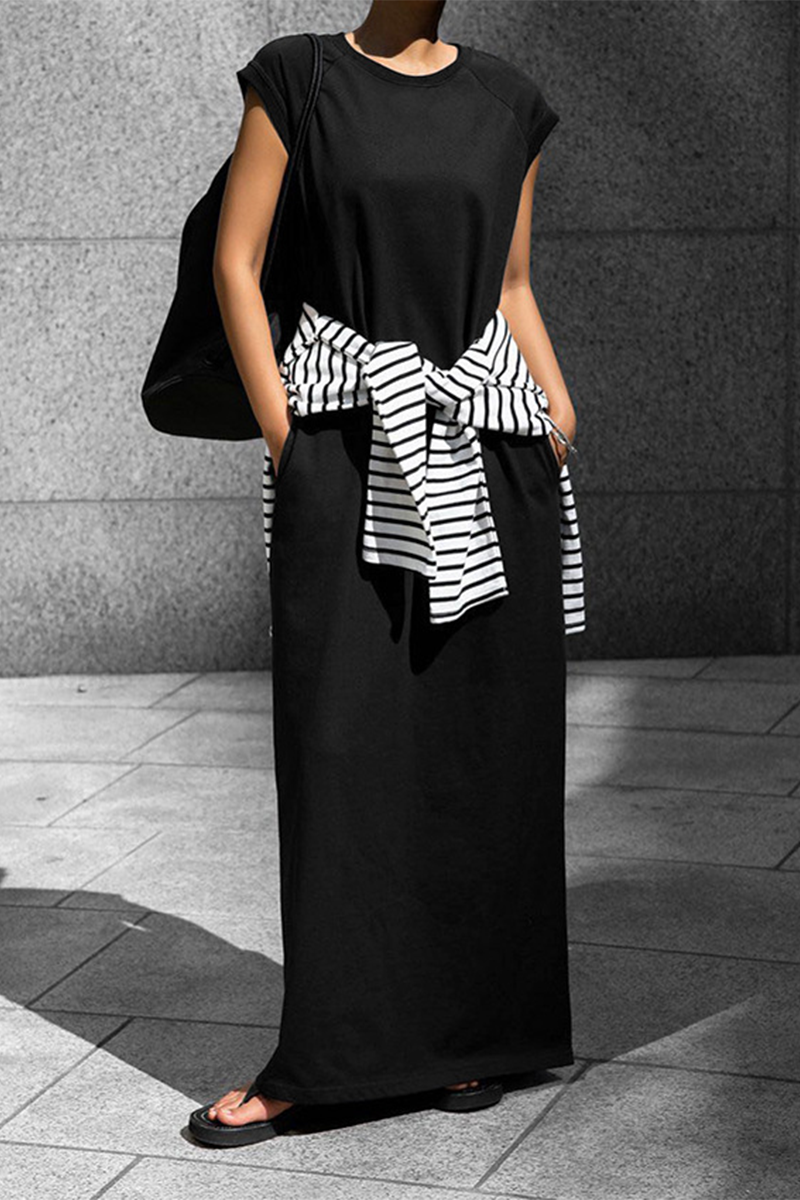 Jenny® | Casual street vest dresses with pockets and O-neck