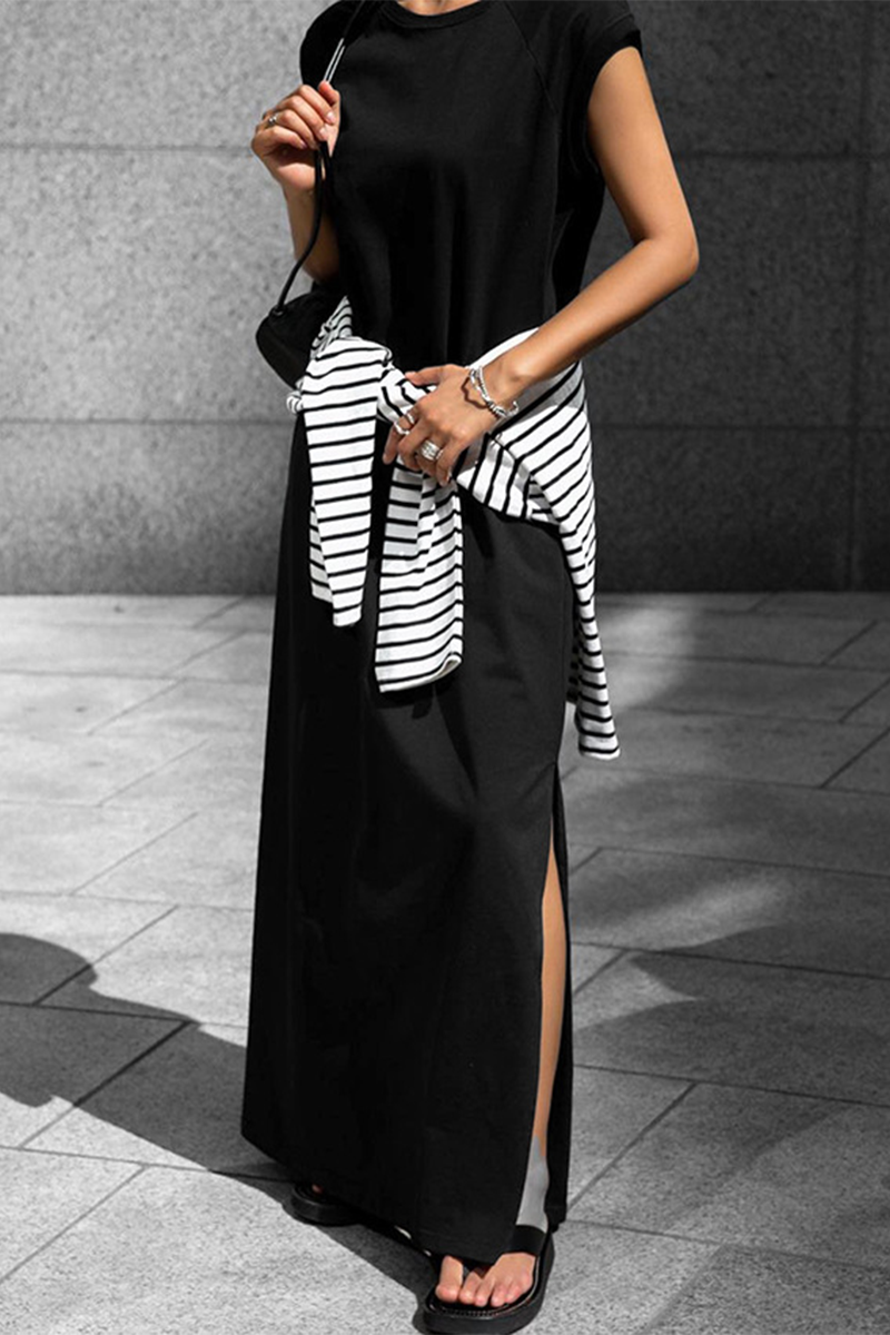 Jenny® | Casual street vest dresses with pockets and O-neck