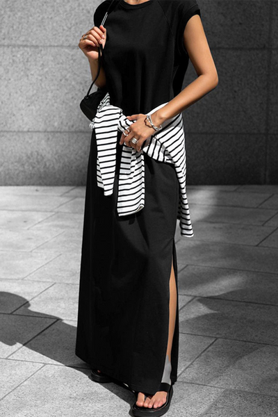 Jenny® | Casual street vest dresses with pockets and O-neck