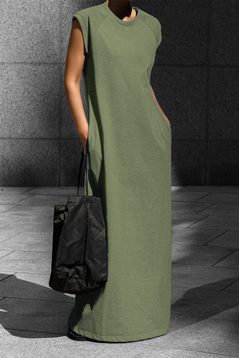Jenny® | Casual street vest dresses with pockets and O-neck