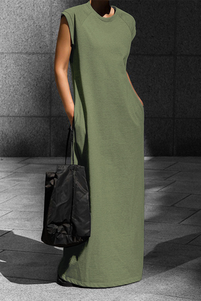 Jenny® | Casual street vest dresses with pockets and O-neck
