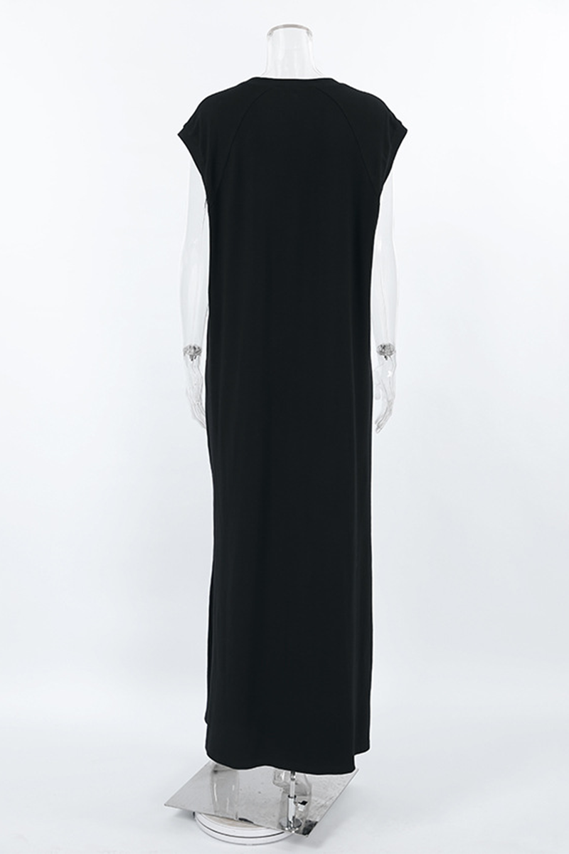 Jenny® | Casual street vest dresses with pockets and O-neck