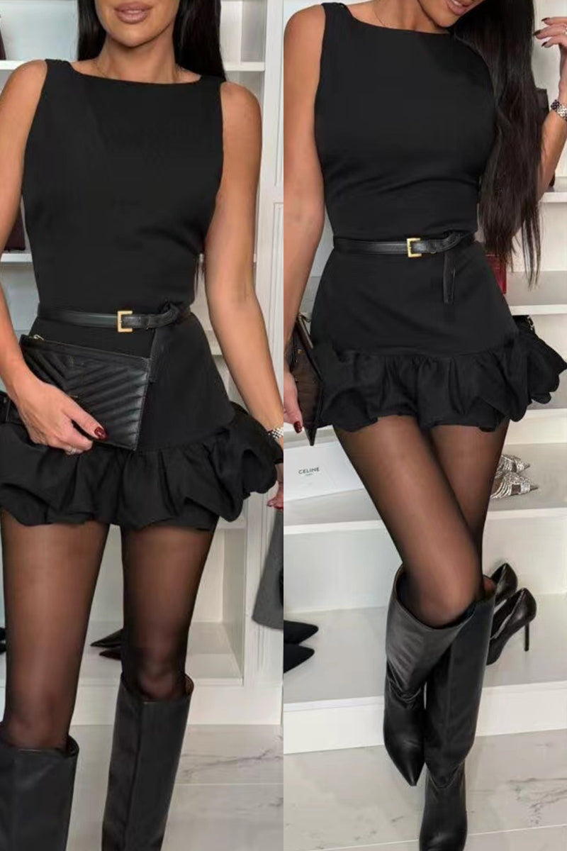 Jazmin® | Casual Sleeveless Ruffle O-Neck Dresses (3 Colors)