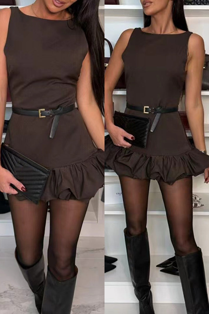 Jazmin® | Casual Sleeveless Ruffle O-Neck Dresses (3 Colors)
