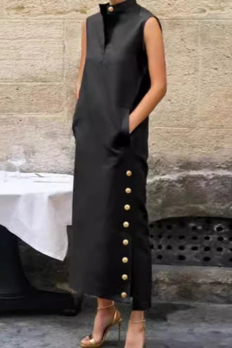 Ivana® | Casual long dresses with pocket slit and stand-up collar