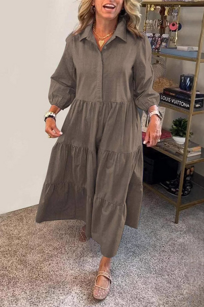 Gloria® | Casual A-Line Dresses with Buttons and Ruffles, Turn-Down Collar (6 Colors)