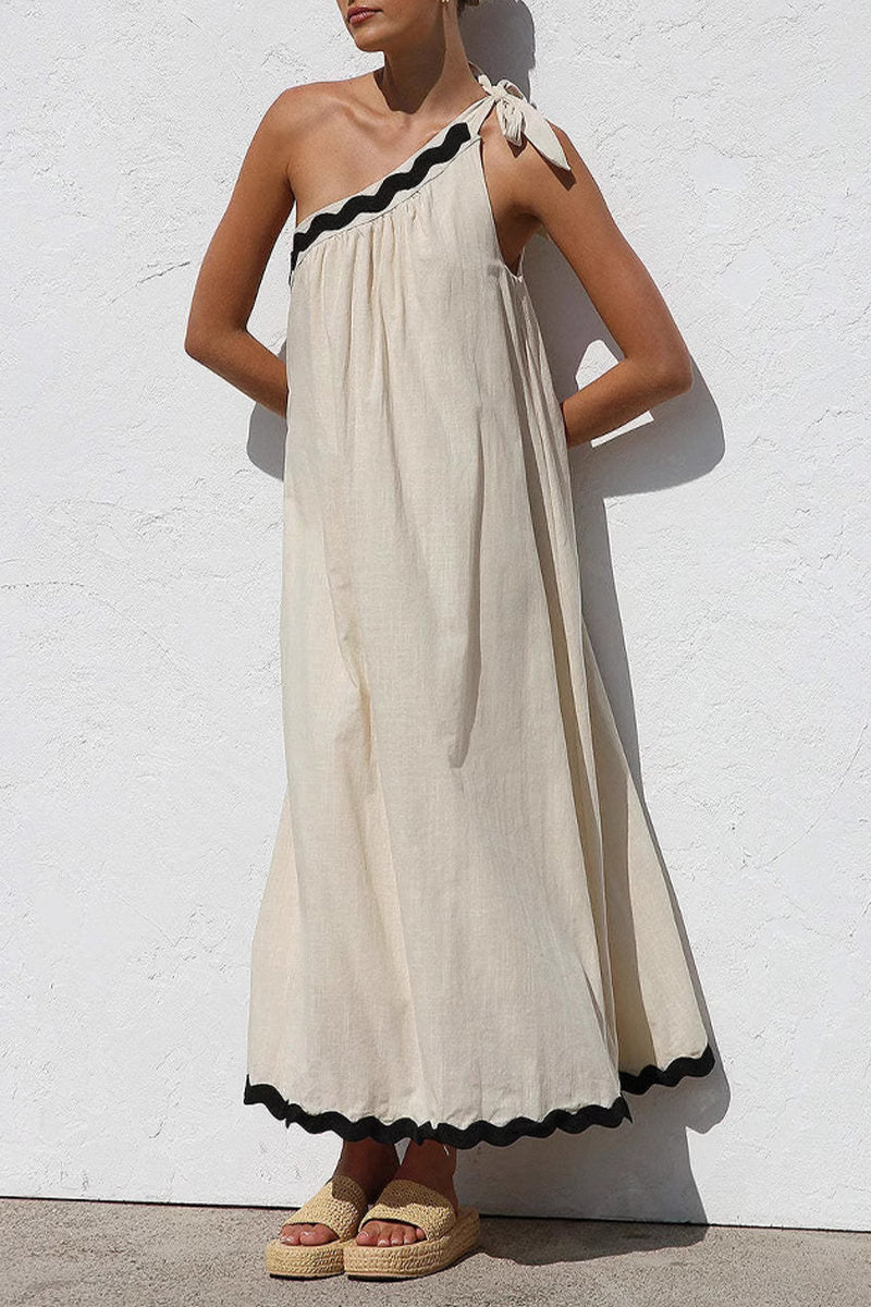 Gabriela® | Holiday ripple patchwork dresses with irregular drop shoulder and lace-up, sleeveless