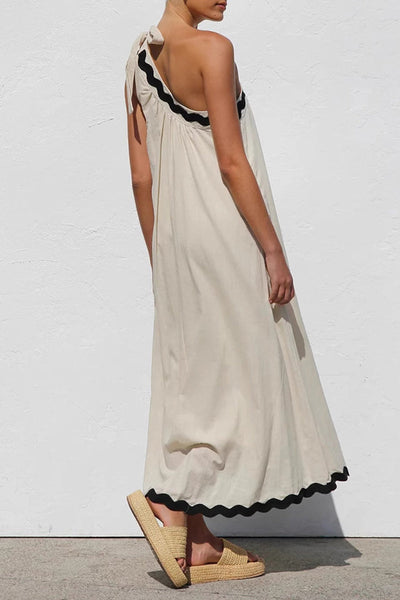 Gabriela® | Holiday ripple patchwork dresses with irregular drop shoulder and lace-up, sleeveless